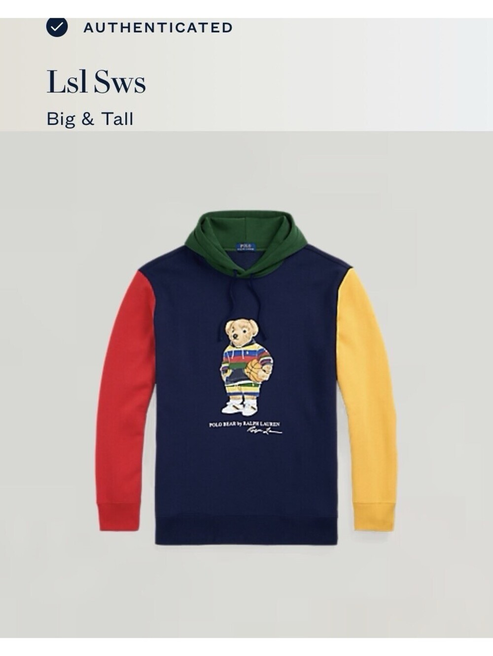 Polo Ralph Lauren Polo Bear Colorblock Fleece Hoodie Men's Big & Tall 2XLT New